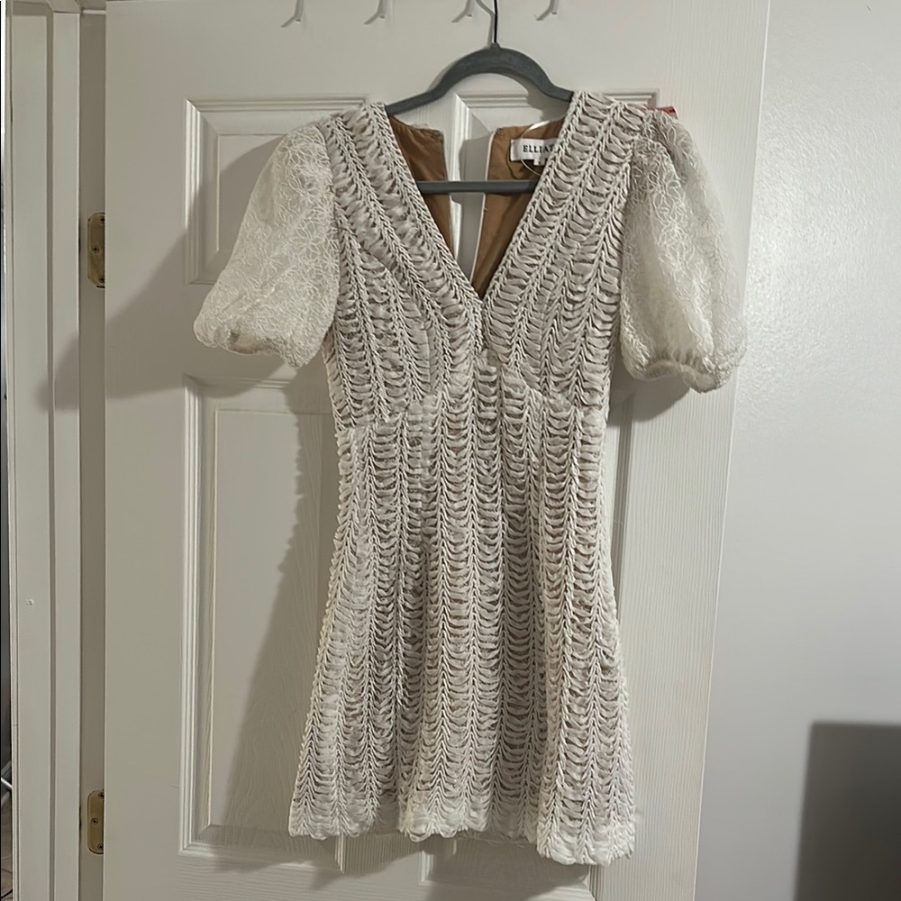 ELLIAT Cream Fit and Flare Puff Sleeve Mini Dress